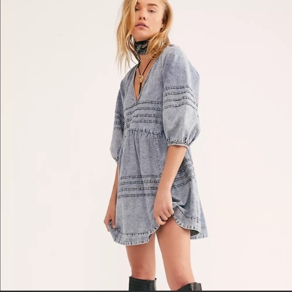 Free People Sweet Surrender Denim Mini Dress | New Without Tag - Picture 2 of 13